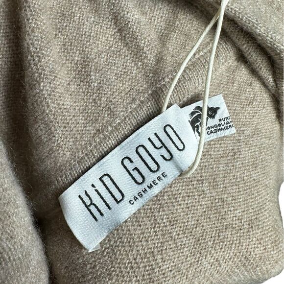 Kid Goyo Tan Pure Mongolian Cashmere Zip Up Long Sleeve Sweater - Picture 5 of 8